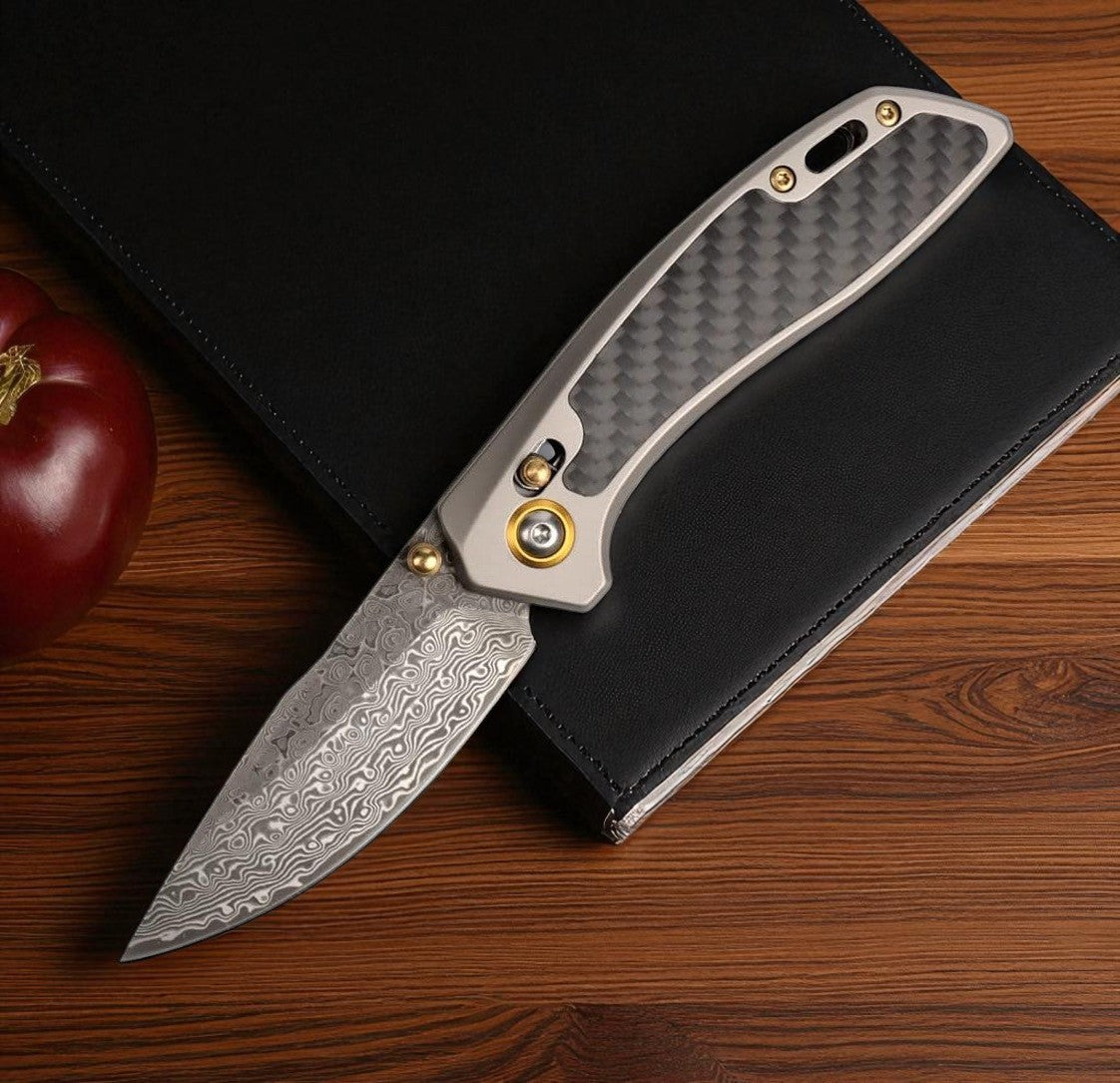 Carbon Fiber Steel Handle Damascus Pocket Knife