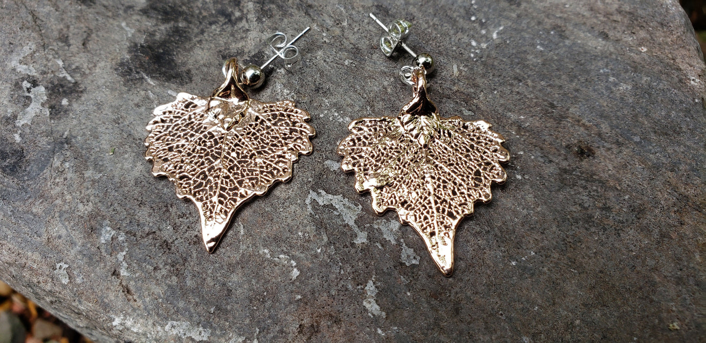 Real Leaf Rose Gold Earrings | Real Dipped Cottonwood Leaf | Bridesmaids Wedding Gifts | Mother Wife Anniversary | Real Leaf Jewelry | RCEP