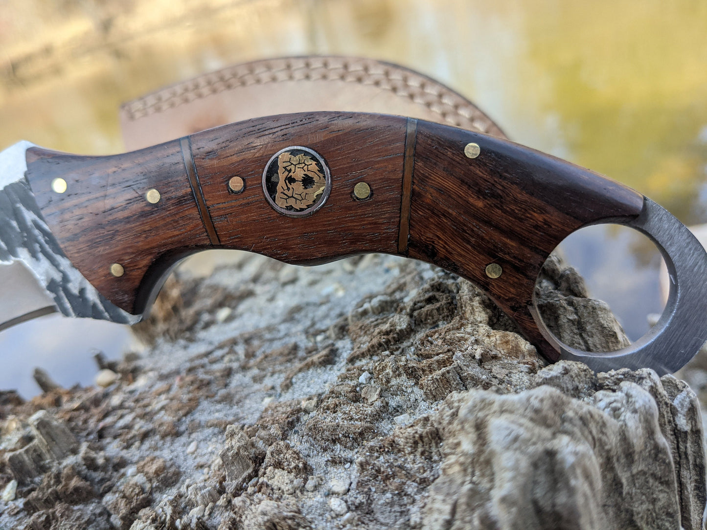 Custom Engraved Karambit | Rose Wood Hunting Knife | Hammered Knife | Groomsman Gift | Outdoors Camping Knife | Father's Day Gift | NR07-2