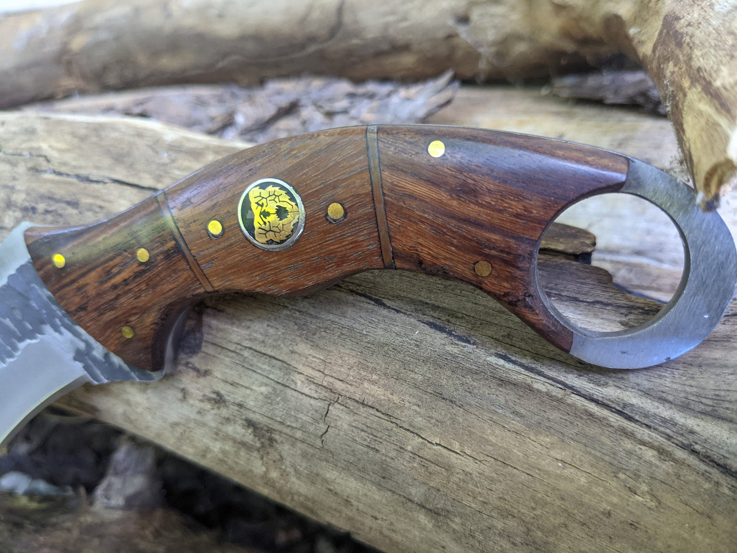 Custom Engraved Karambit | Rose Wood Hunting Knife | Hammered Knife | Groomsman Gift | Outdoors Camping Knife | Father's Day Gift | NR07-2