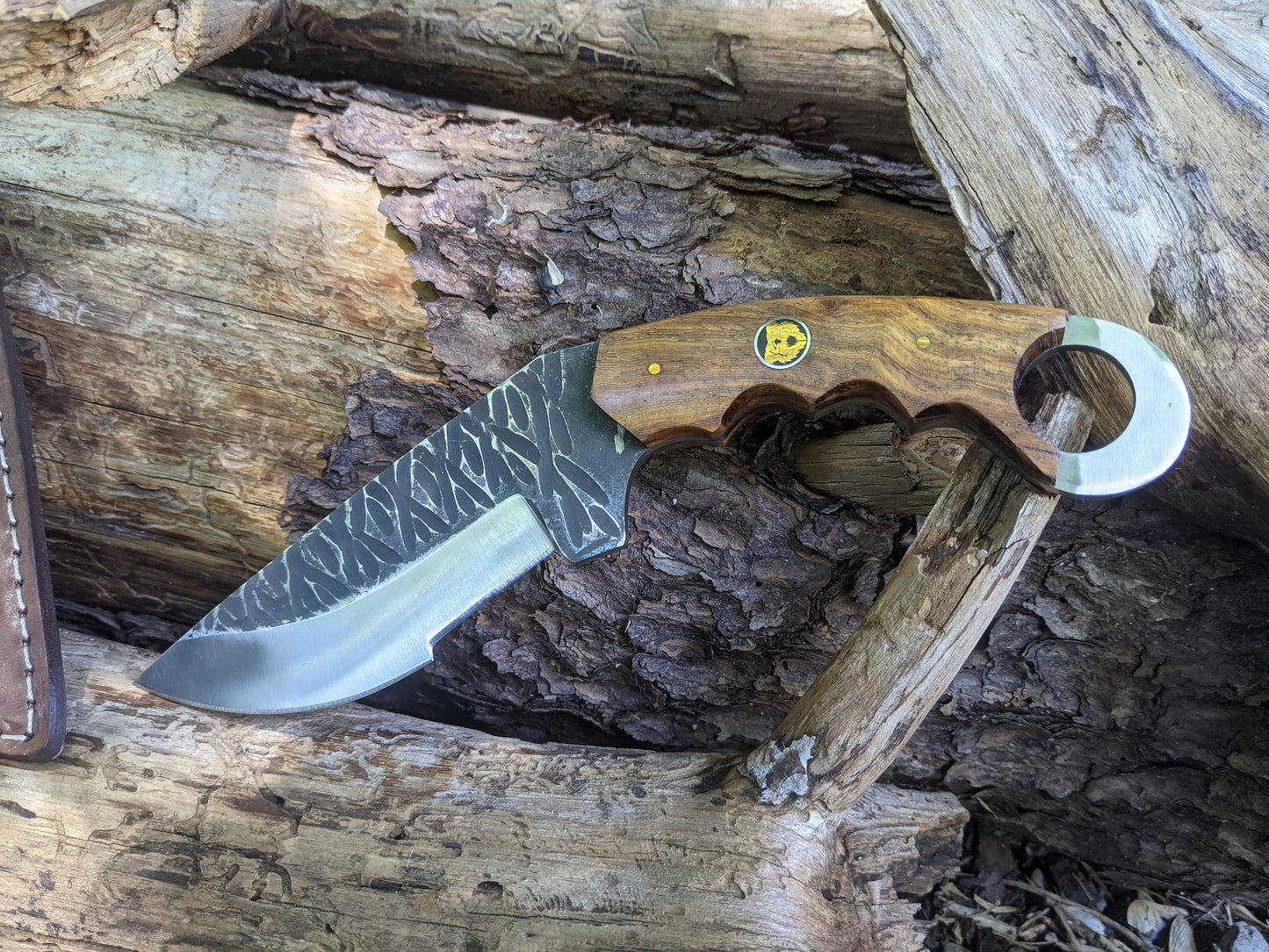 Custom Engraved Karambit | Rose Wood Hunting Knife | Hammered Knife | Groomsman Gift | Outdoors Camping Knife | Father Dad Gift | NR08-5