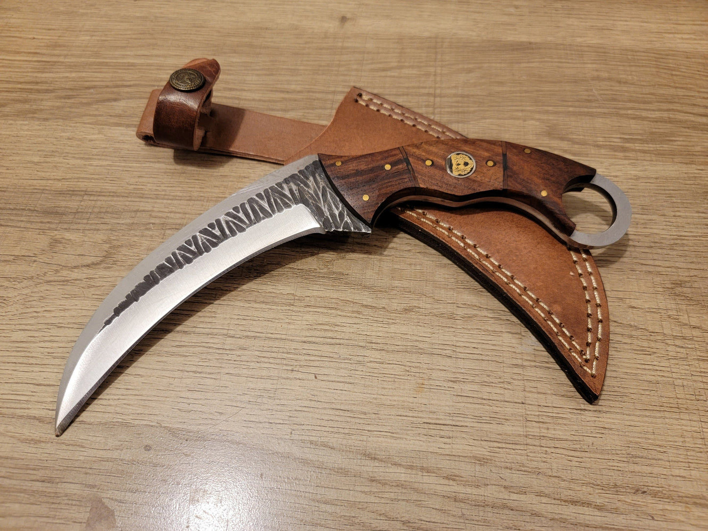 Custom Engraved Karambit | Rose Wood Hunting Knife | Hammered Knife | Groomsman Gift | Outdoors Camping Knife | Father's Day Gift | NR07-2