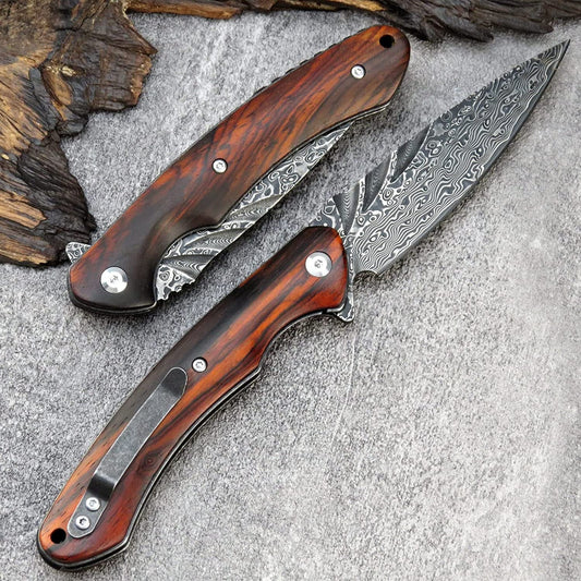 Damascus Pocket Knife Engraved Gift, Personalized Folding Knives, Engraving Gift For Him, Wedding Groomsmen Gift, Husband Anniversary VP17