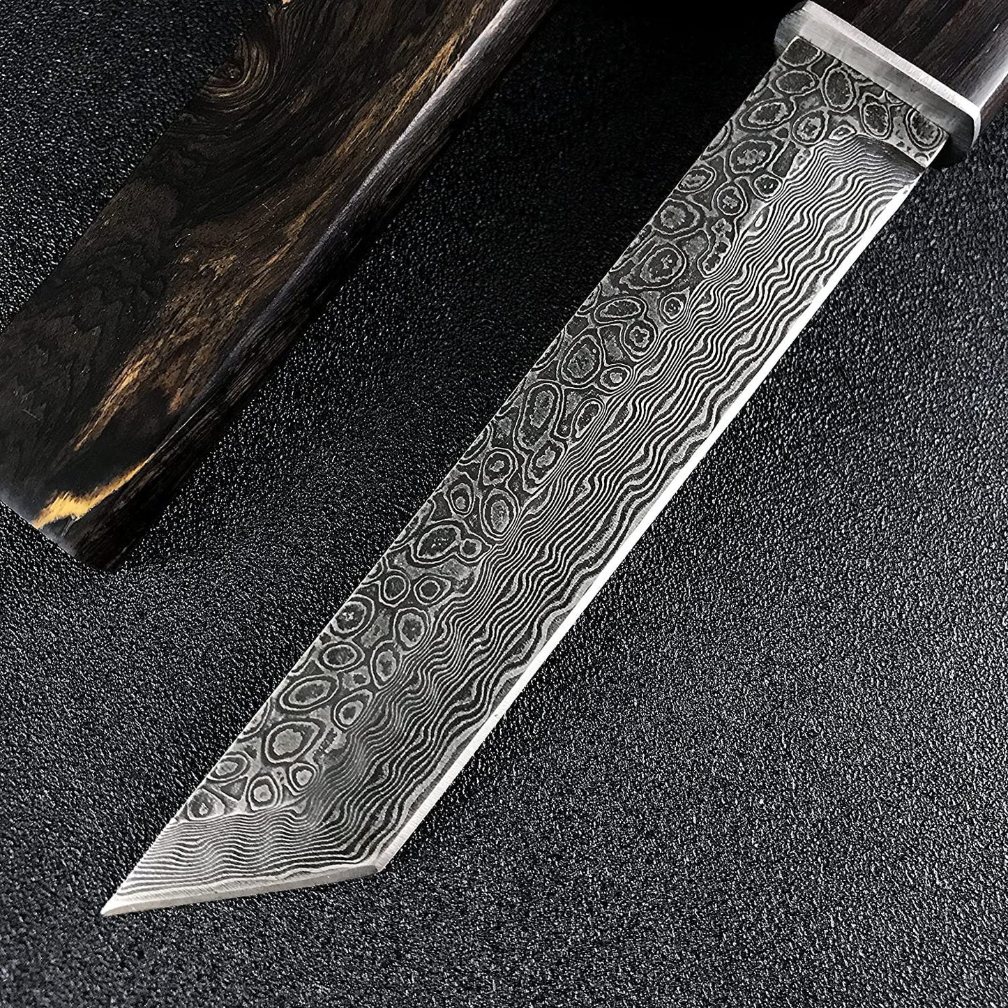 Engraved VG10 Damascus Hunting Knife, Ebony Wood Handle, Personalized Fixed Blade Knife, Personal Engraving Gift Custom Father Dad VE03