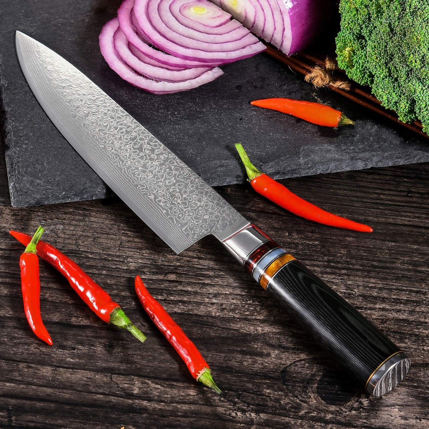 8" Personalized Chef Knife Damascus Blade Kitchen Culinary Utility Knives Professional Home Goods Cutlery Wedding Gift Anniversary VC11