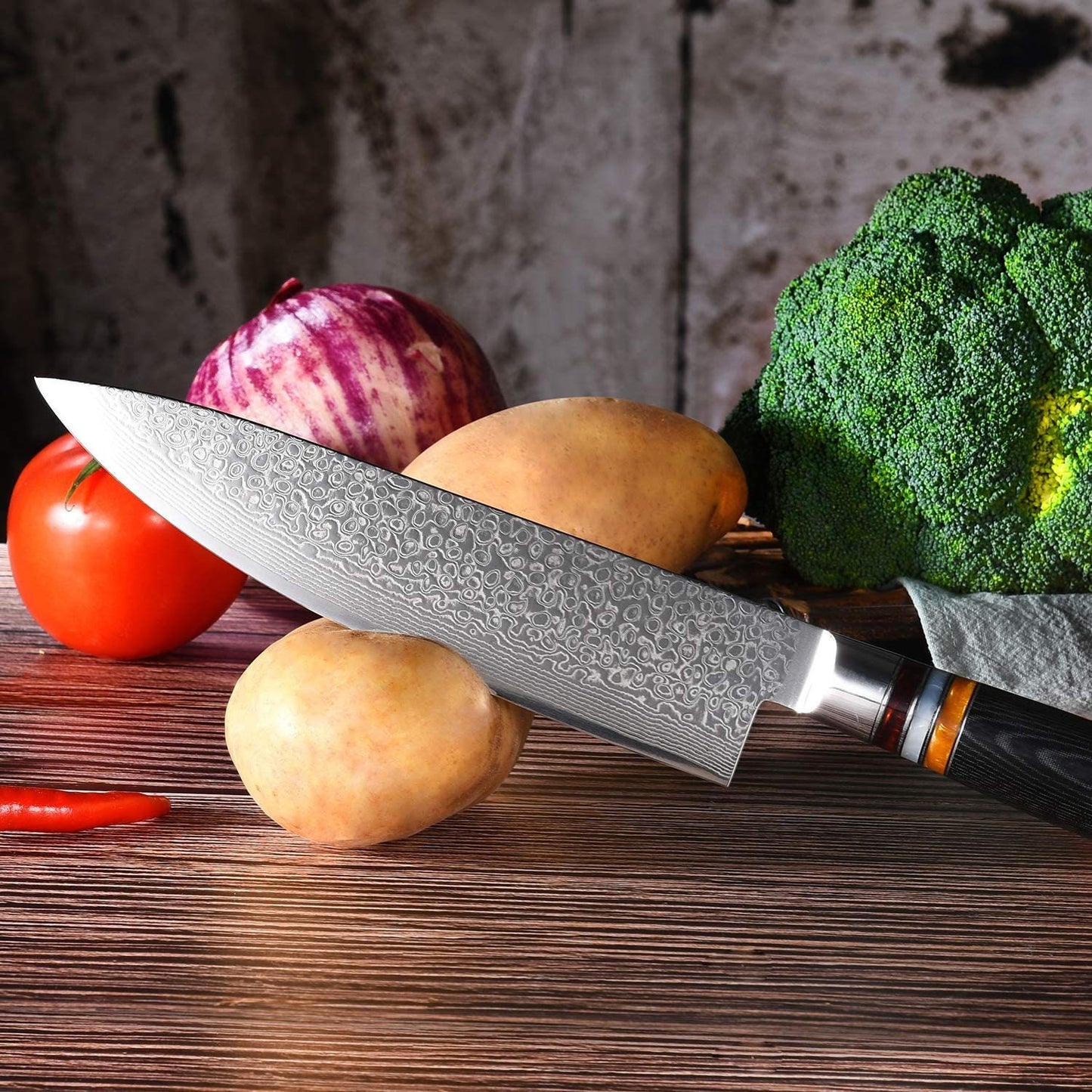 8" Personalized Chef Knife Damascus Blade Kitchen Culinary Utility Knives Professional Home Goods Cutlery Wedding Gift Anniversary VC11
