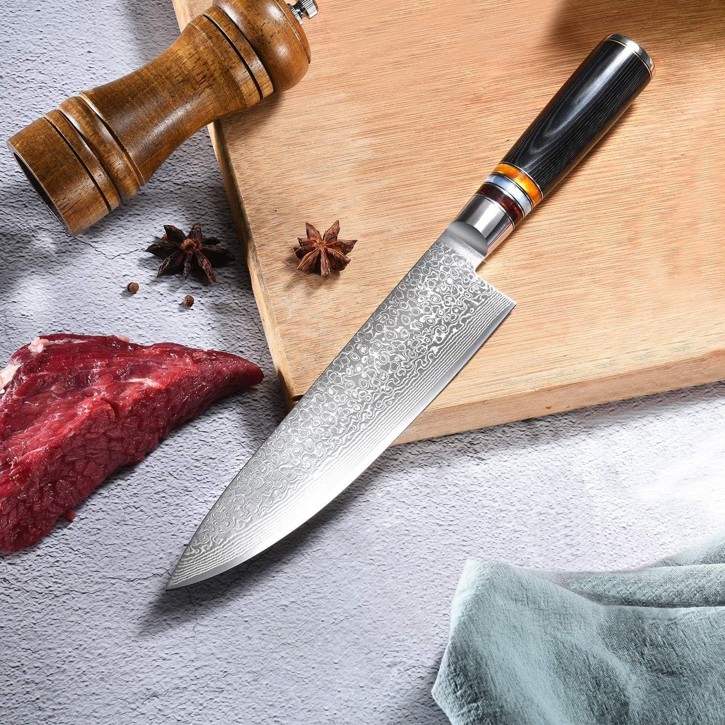 8" Personalized Chef Knife Damascus Blade Kitchen Culinary Utility Knives Professional Home Goods Cutlery Wedding Gift Anniversary VC11