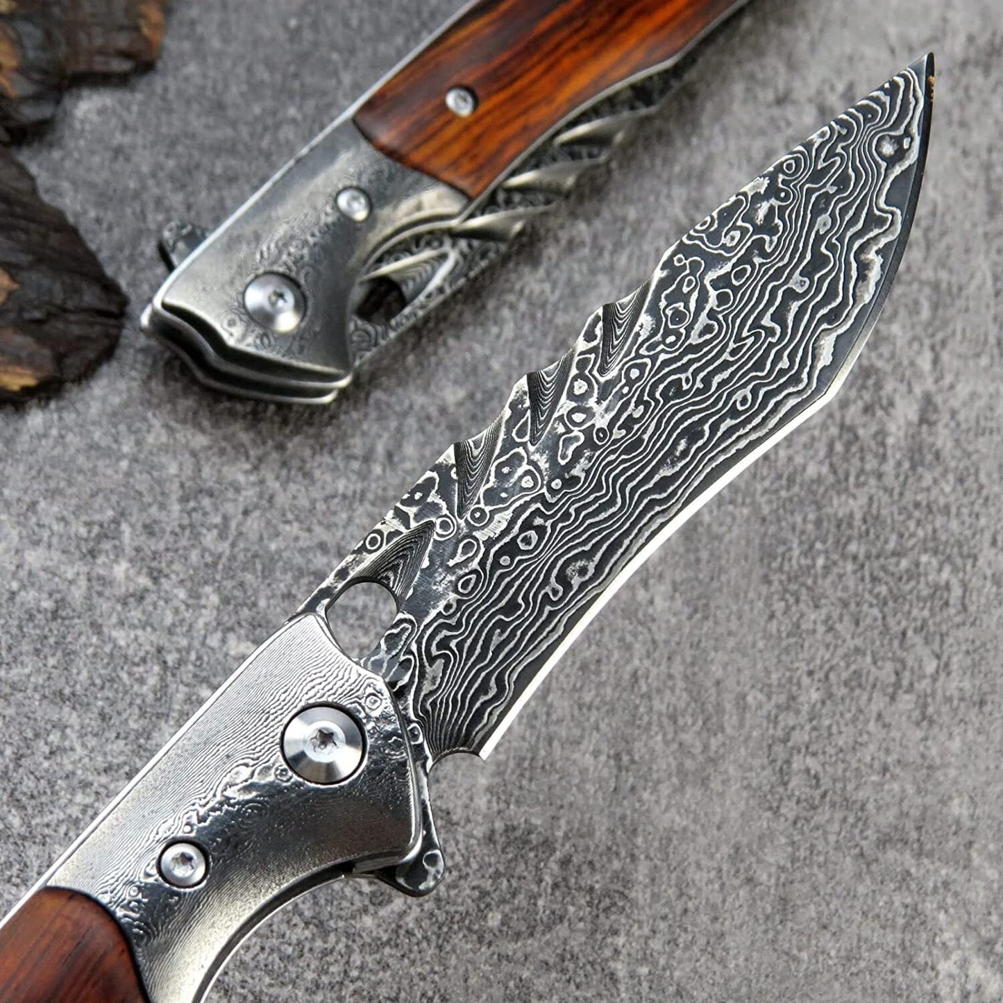 Engraved Gift For Him Pocket Knife, Personalized Damascus Folding Knives, Groomsmen Wedding Engraving Holiday Birthday Father Gifts VP24