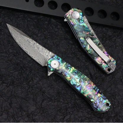 Abalone Shell Handle Damascus Pocket Knife
