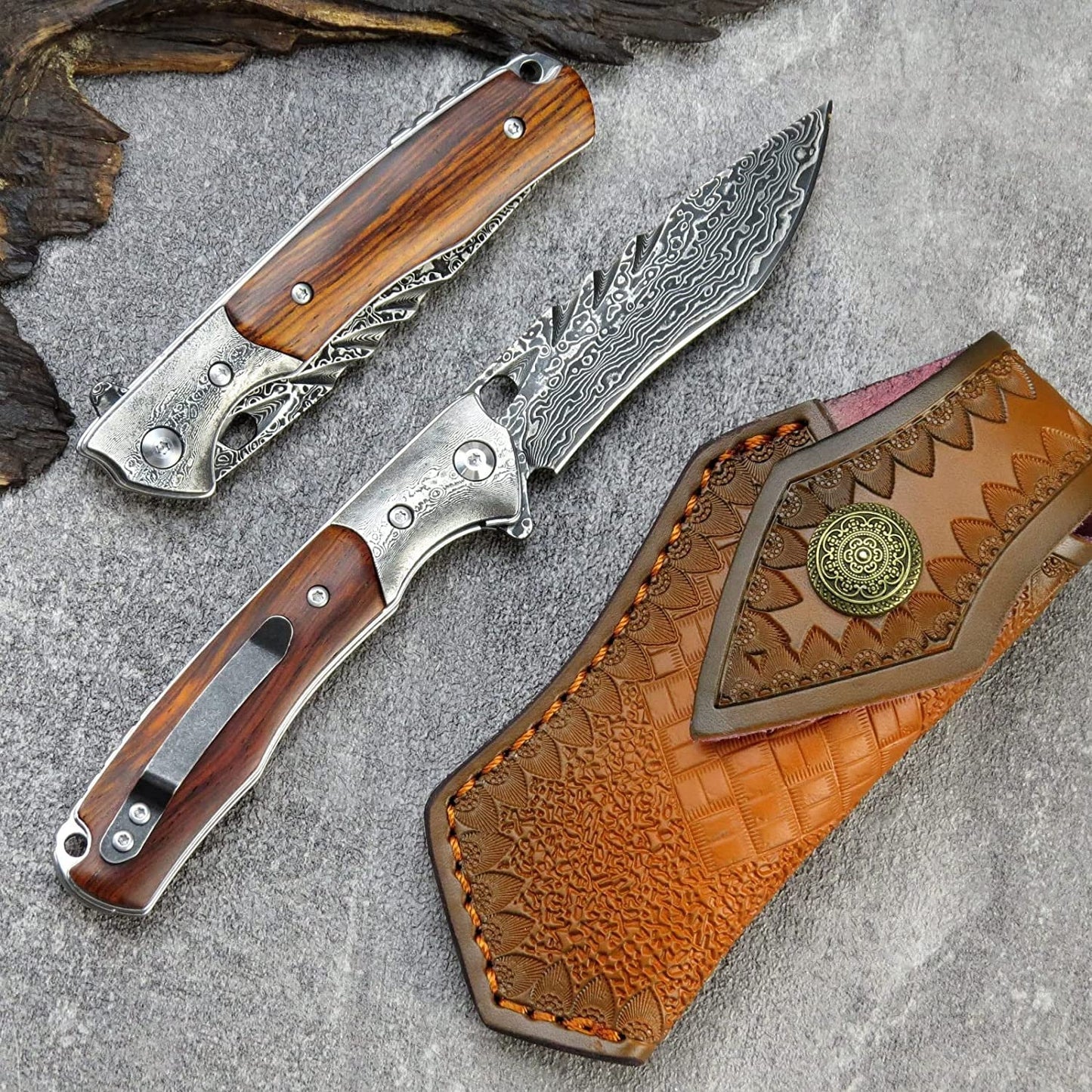 Engraved Gift For Him Pocket Knife, Personalized Damascus Folding Knives, Groomsmen Wedding Engraving Holiday Birthday Father Gifts VP24