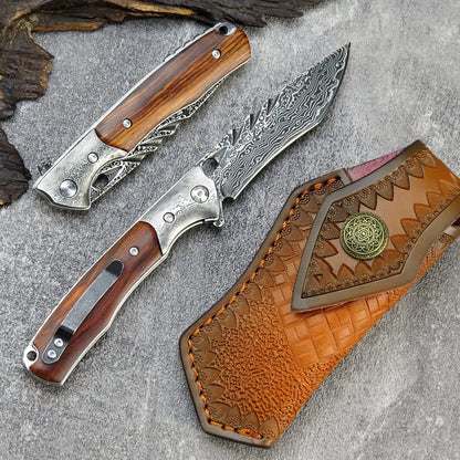 Engraved Gift For Him Pocket Knife, Personalized Damascus Folding Knives, Groomsmen Wedding Engraving Holiday Birthday Father Gifts VP24
