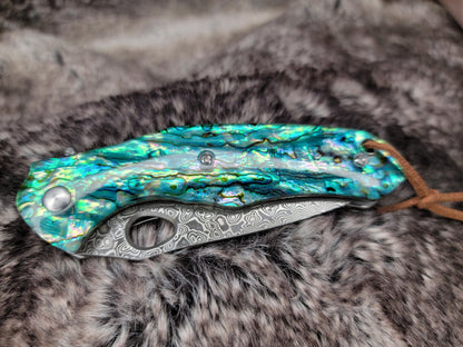 Abalone Damascus Folding Knife, Engraved VG10 Pocket Knife Gift, Personalized Knives Groomsmen Gifts, Wedding Anniversary Husband | VP104