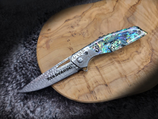 Damascus Pocket Knife Engraved Gift, Personalized Folding Knives, Engraving Gift For Him, Wedding Groomsmen Gift, Husband Anniversary VP115