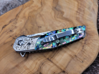 Damascus Pocket Knife Engraved Gift, Personalized Folding Knives, Engraving Gift For Him, Wedding Groomsmen Gift, Husband Anniversary VP115
