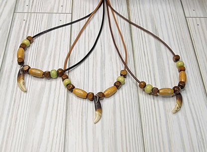 Antiqued Coyote Tooth Necklace - Handmade Rustic Viking Artisan Crafted, Native Tribal Style Custom Jewelry, Leather or Chain Option | CM12