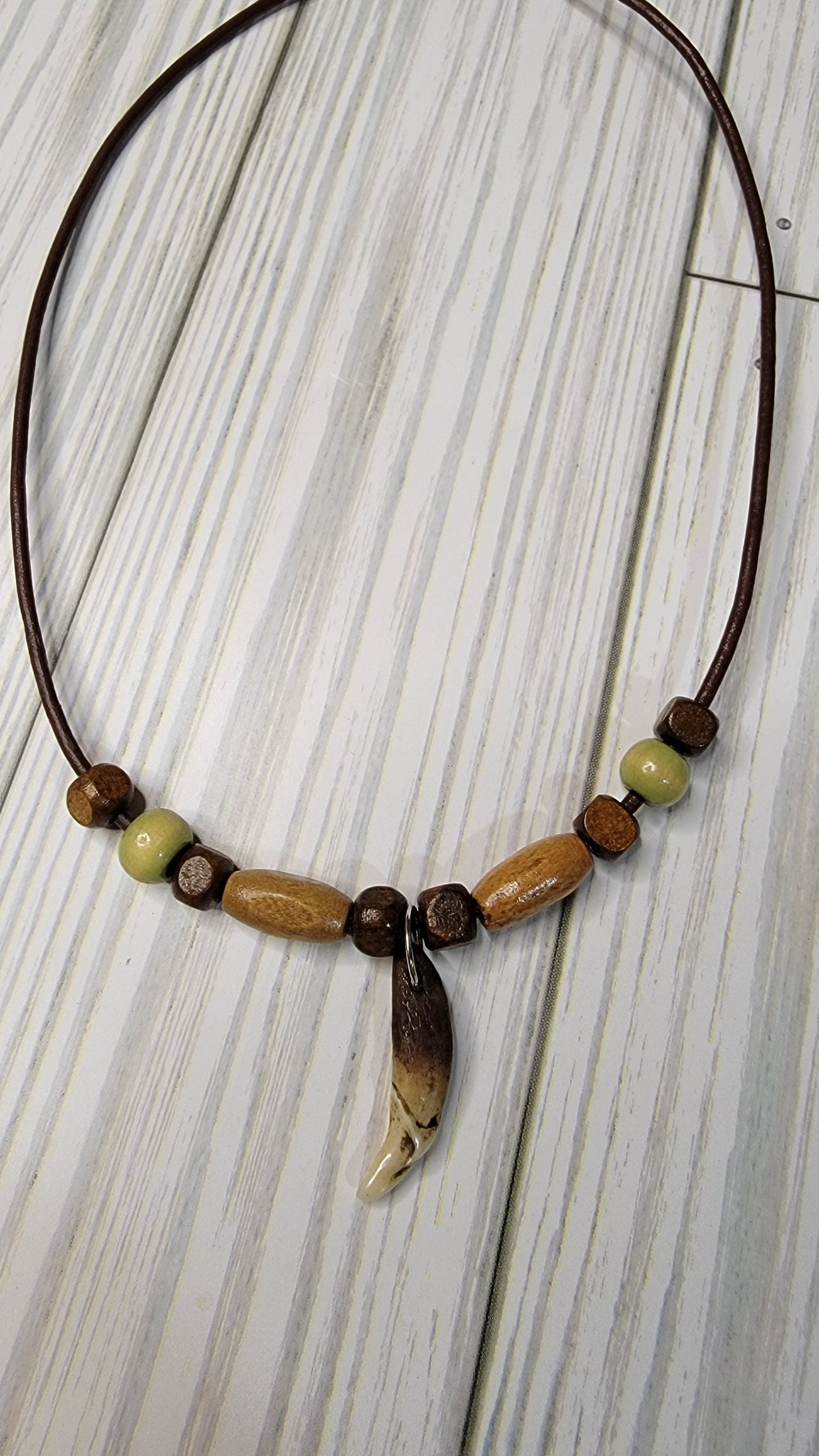 Antiqued Coyote Tooth Necklace - Handmade Rustic Viking Artisan Crafted, Native Tribal Style Custom Jewelry, Leather or Chain Option | CM12