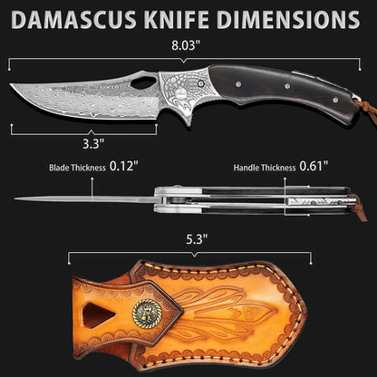 Personalized Damascus Pocket Knife Gift | Custom Engraved Damascus Folding Knife | Sandal Wood Handle Knife | Groomsmen Wedding Gift | VP82