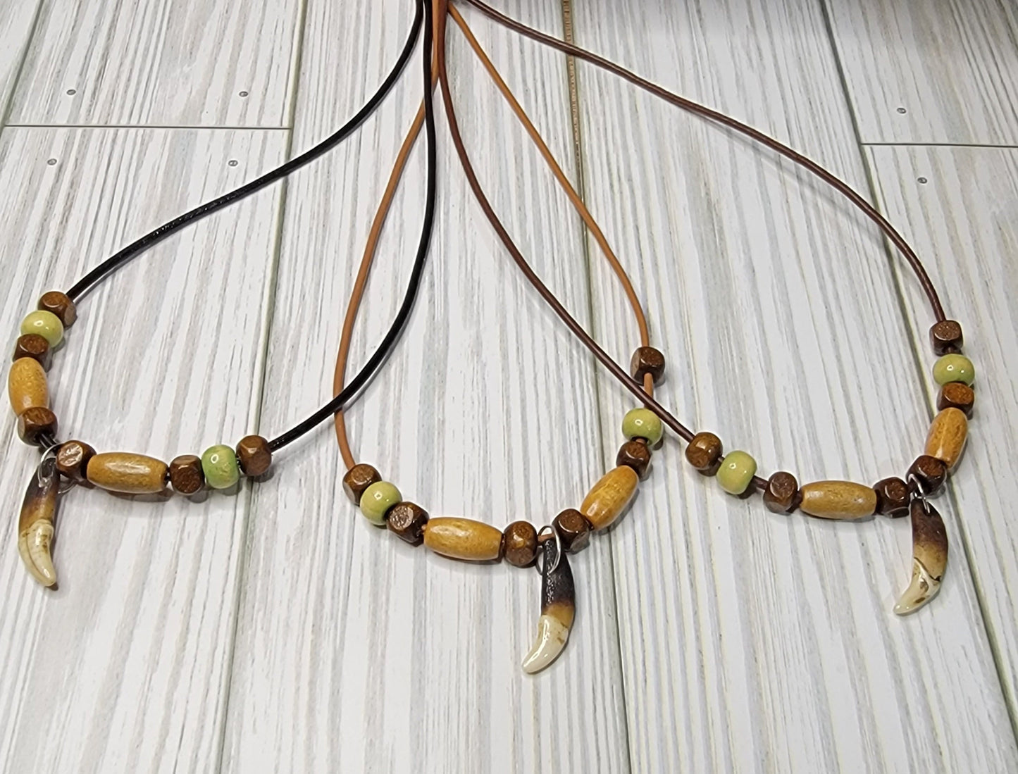 Antiqued Coyote Tooth Necklace - Handmade Rustic Viking Artisan Crafted, Native Tribal Style Custom Jewelry, Leather or Chain Option | CM12