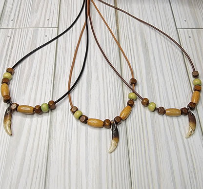 Antiqued Coyote Tooth Necklace - Handmade Rustic Viking Artisan Crafted, Native Tribal Style Custom Jewelry, Leather or Chain Option | CM12