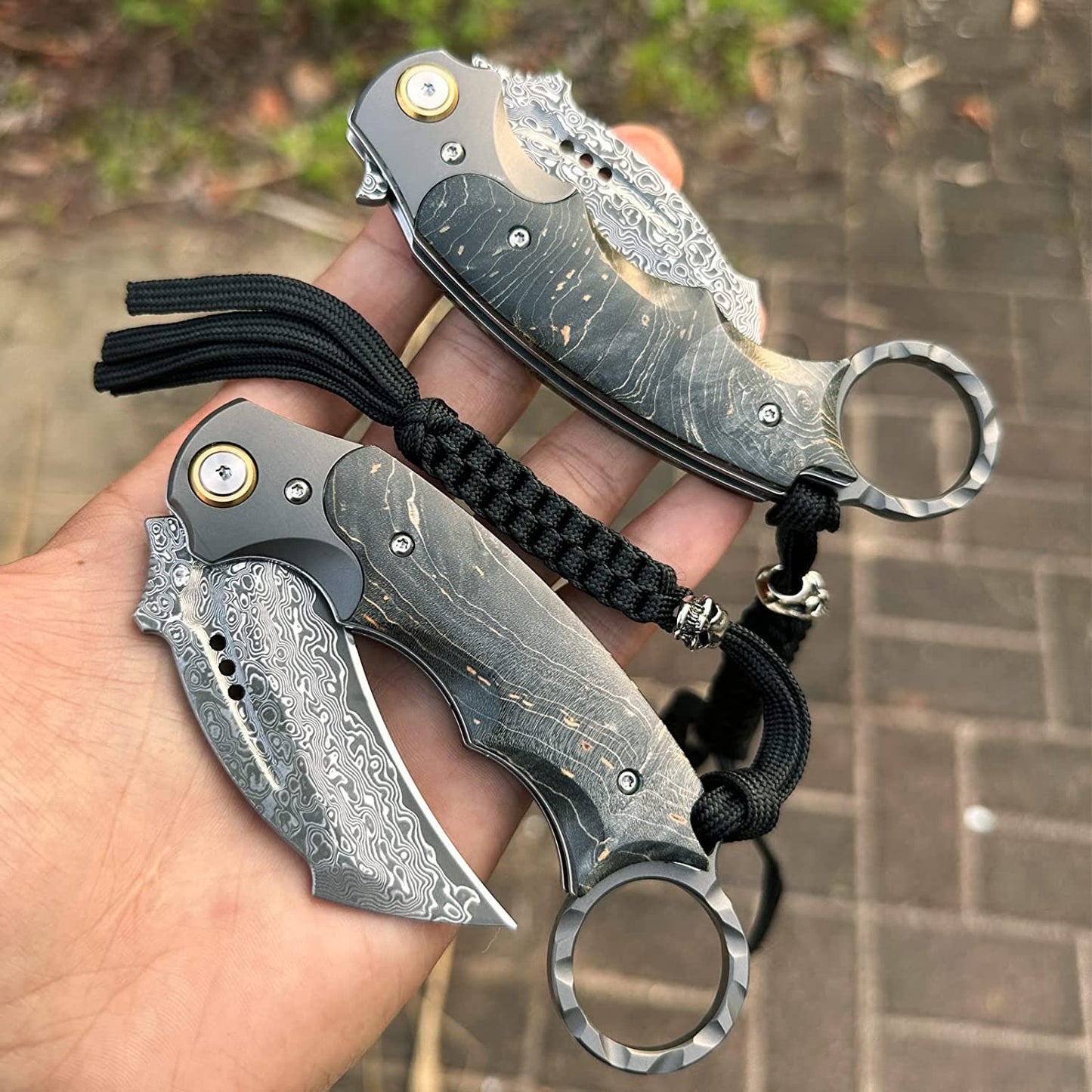 Damascus Karambit Pocket Knife, Personalized Engraved VG10 Blade, Folding Knife Engraving, Wedding Anniversary Groomsmen Father Gift, VP12