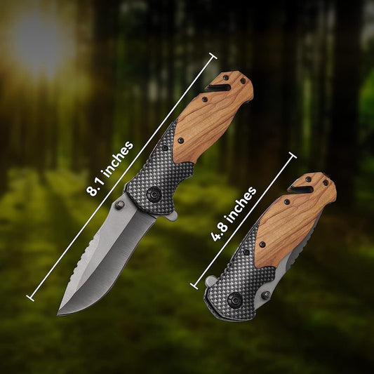 8Cr13MoV Steel 8.1" Pocket Knife Olive Wood Handle