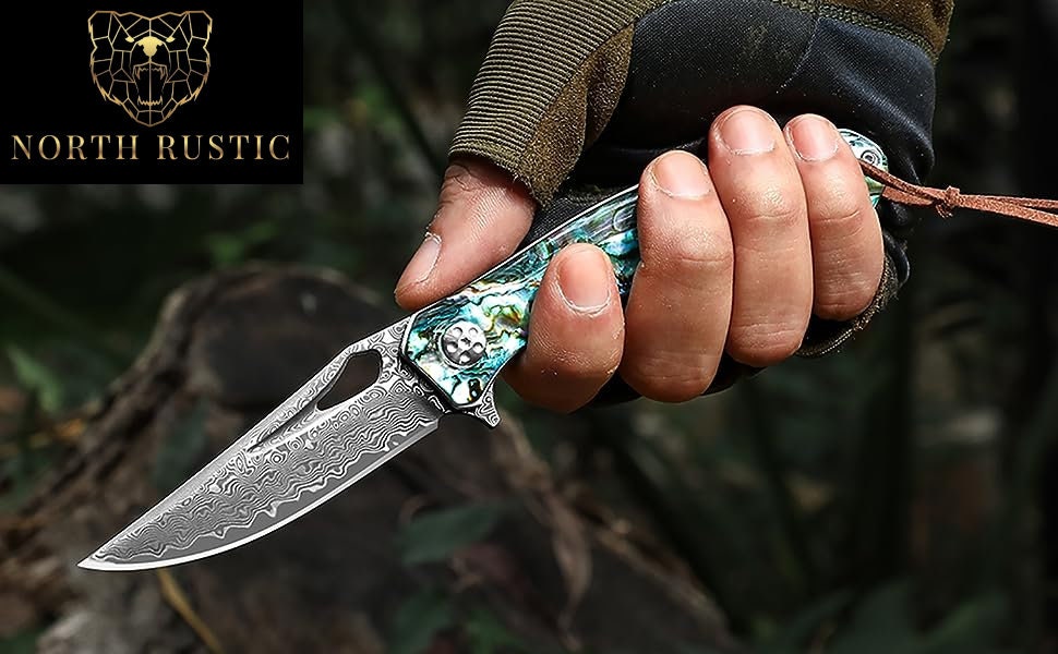 Abalone 3" Damascus Blade Folding Knife