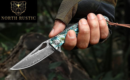 Abalone 3" Damascus Blade Folding Knife