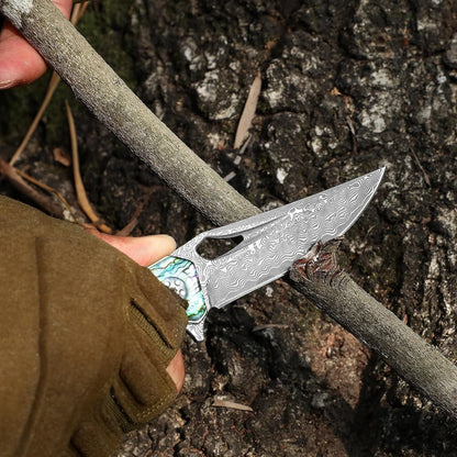 Abalone 3" Damascus Blade Folding Knife