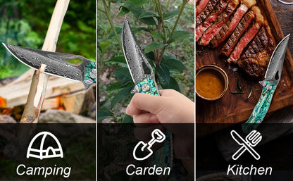 Abalone 3" Damascus Blade Folding Knife