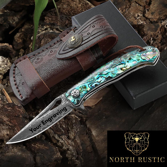 Abalone 3" Damascus Blade Folding Knife