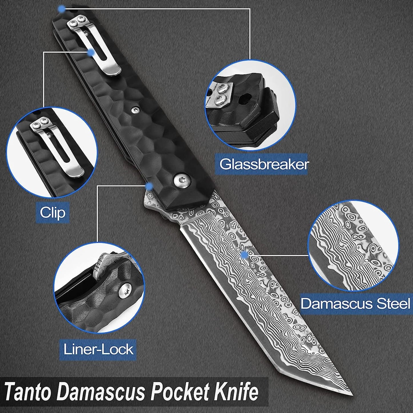 Engraved Damascus Pocket Knife, Personalized Folding Knife, Aluminum Alloy Handle Knife, Wedding Anniversary Father Husband Gift | NR29