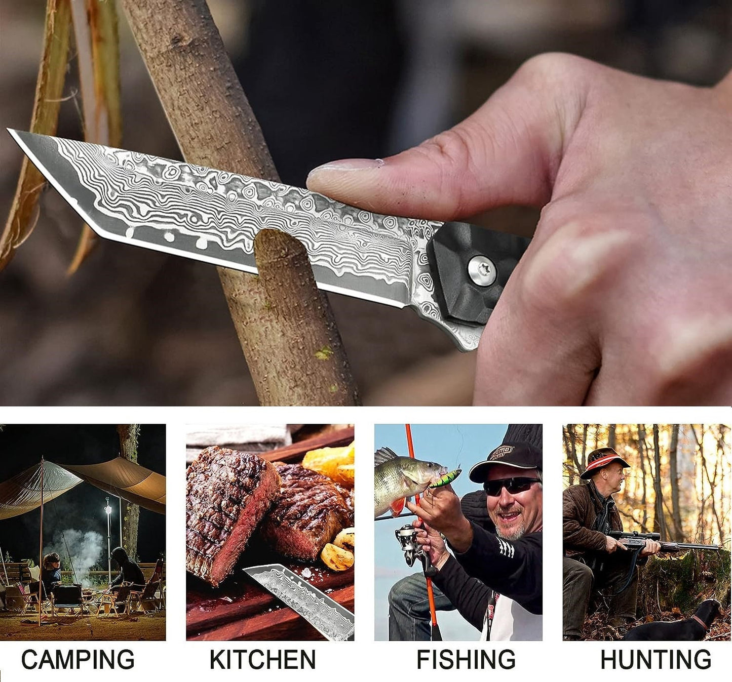 Engraved Damascus Pocket Knife, Personalized Folding Knife, Aluminum Alloy Handle Knife, Wedding Anniversary Father Husband Gift | NR29