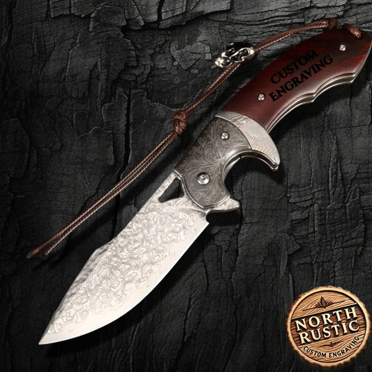Engraved VG10 Damascus Pocket Knife, Gift For Him Folding Knife, Dad Father Birthday Gifts, Wedding Anniversary Husband Dad Gift | NR04