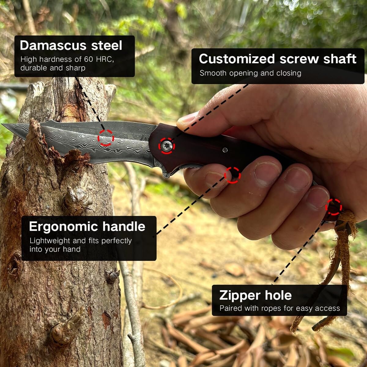 Custom Engraved Damascus Pocket Knife - Personalized Rosewood Handle | Groomsmen Wedding Gifts - Husband Anniversary Gift For Him NR54