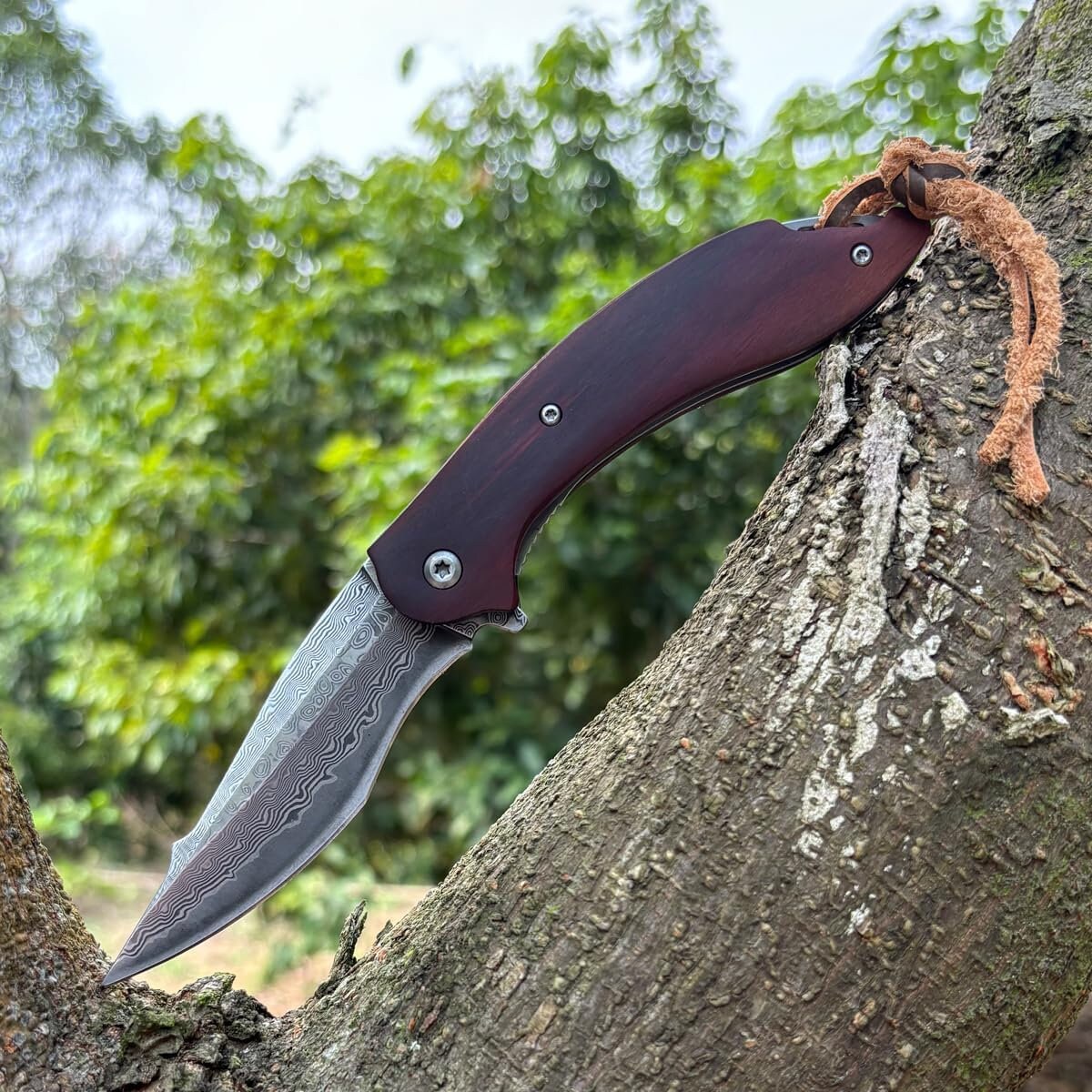 Custom Engraved Damascus Pocket Knife - Personalized Rosewood Handle | Groomsmen Wedding Gifts - Husband Anniversary Gift For Him NR54