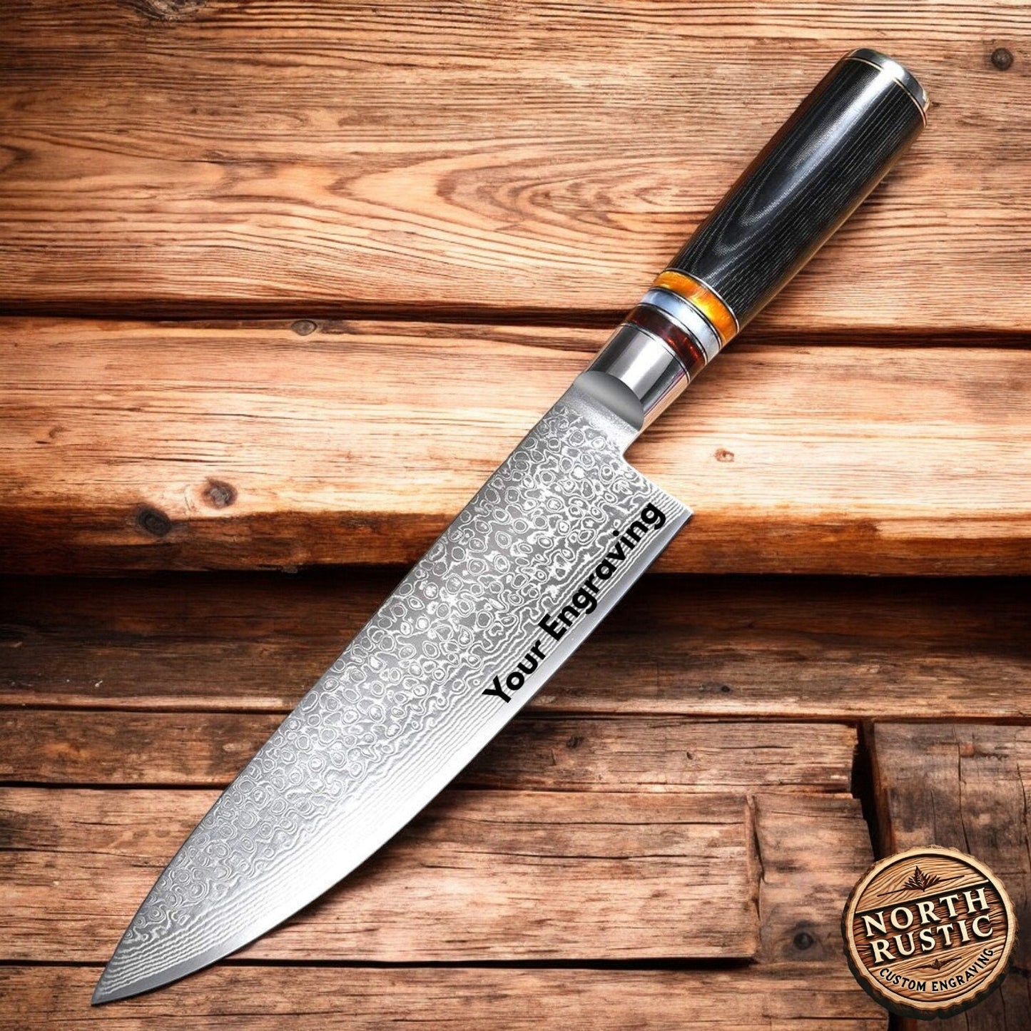 8" Personalized Chef Knife Damascus Blade Kitchen Culinary Utility Knives Professional Home Goods Cutlery Wedding Gift Anniversary VC11
