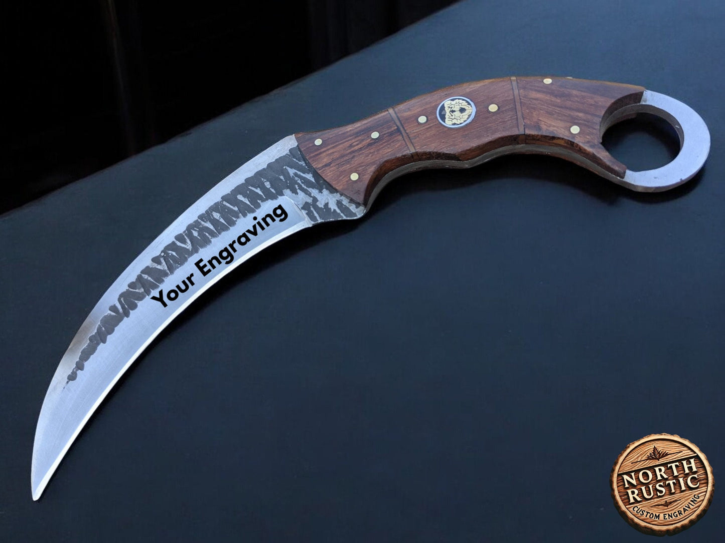 Custom Engraved Karambit | Rose Wood Hunting Knife | Hammered Knife | Groomsman Gift | Outdoors Camping Knife | Father's Day Gift | NR07-2