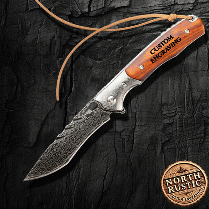 Engraved Gift For Him Pocket Knife, Personalized Damascus Folding Knives, Groomsmen Wedding Engraving Holiday Birthday Father Gifts VP24