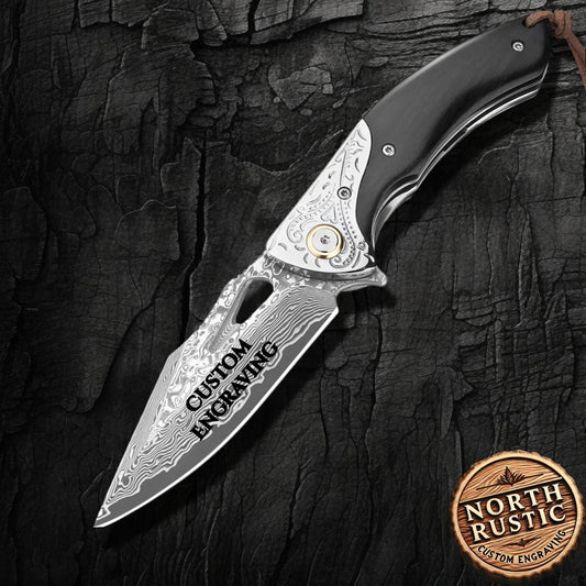 Engraved Pocket Knife Gift For Him, Wedding Groomsmen Folding Knife, Father Birthday Engraving Gifts, Personalized Anniversary Husband NR02