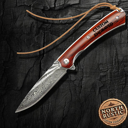 Rose Wood Handle 7.95" Damascus Pocket Knife