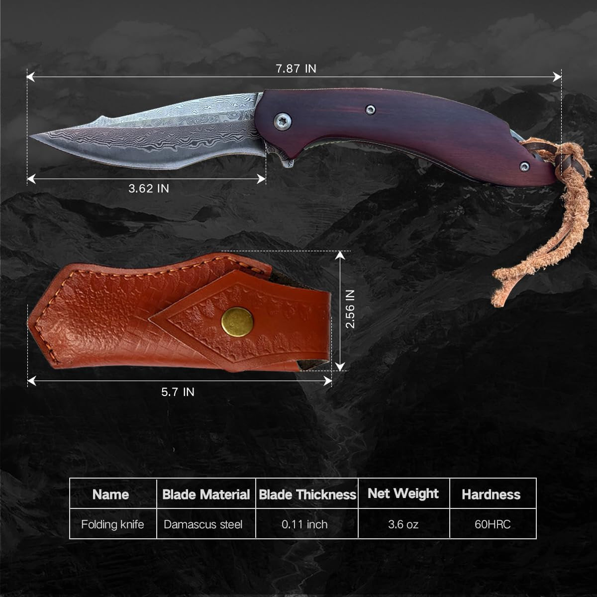 Custom Engraved Damascus Pocket Knife - Personalized Rosewood Handle | Groomsmen Wedding Gifts - Husband Anniversary Gift For Him NR54