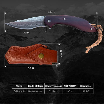 Custom Engraved Damascus Pocket Knife - Personalized Rosewood Handle | Groomsmen Wedding Gifts - Husband Anniversary Gift For Him NR54