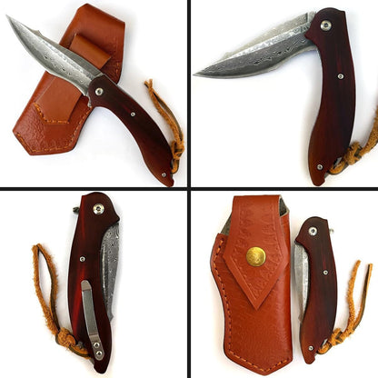 Custom Engraved Damascus Pocket Knife - Personalized Rosewood Handle | Groomsmen Wedding Gifts - Husband Anniversary Gift For Him NR54