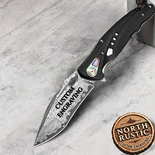 Engraved Damascus Folding Knife | Personalized Pocket Knife |  Gift For Dad | Husband Gift For Anniversary | Groomsmen Wedding Gifts