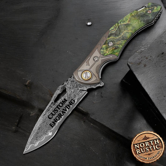 VG10 Damascus Folding Knife Stable Cured Wood Handle