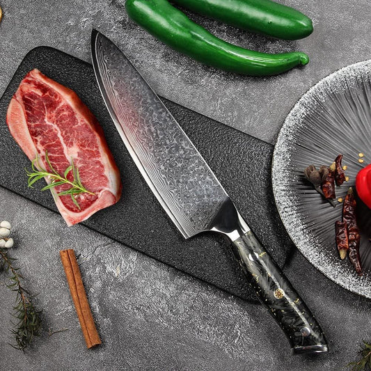 8" Damascus Chef Knife Gold Flake Foil Handle