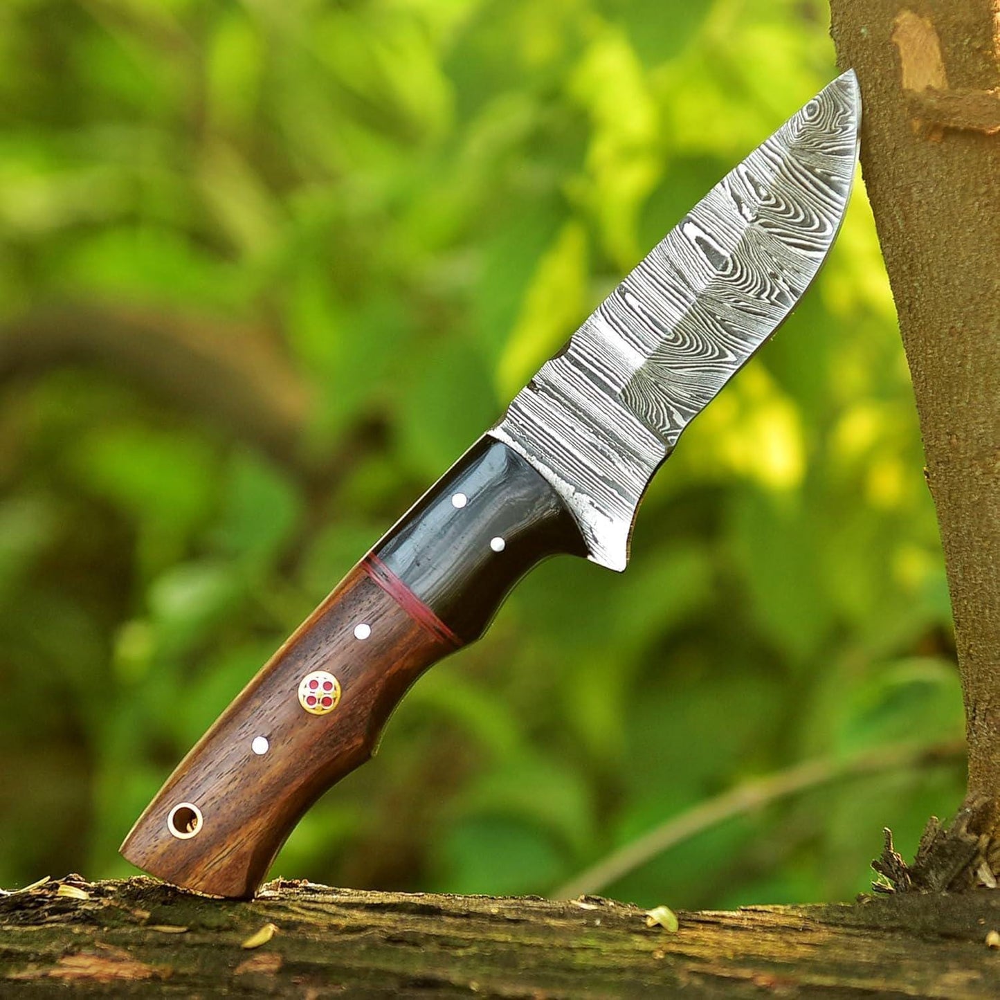 Rosewood Handle Engraved Knife – Personalized Damascus Hunting Knife – Groomsmen Gift, Fathers Day, Wedding Gifts, Husband Anniversary