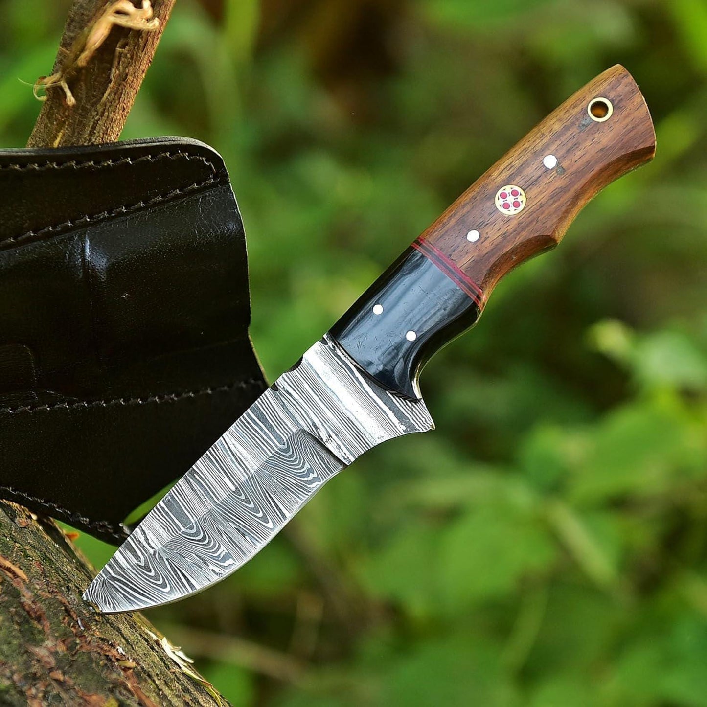 Rosewood Handle Engraved Knife – Personalized Damascus Hunting Knife – Groomsmen Gift, Fathers Day, Wedding Gifts, Husband Anniversary