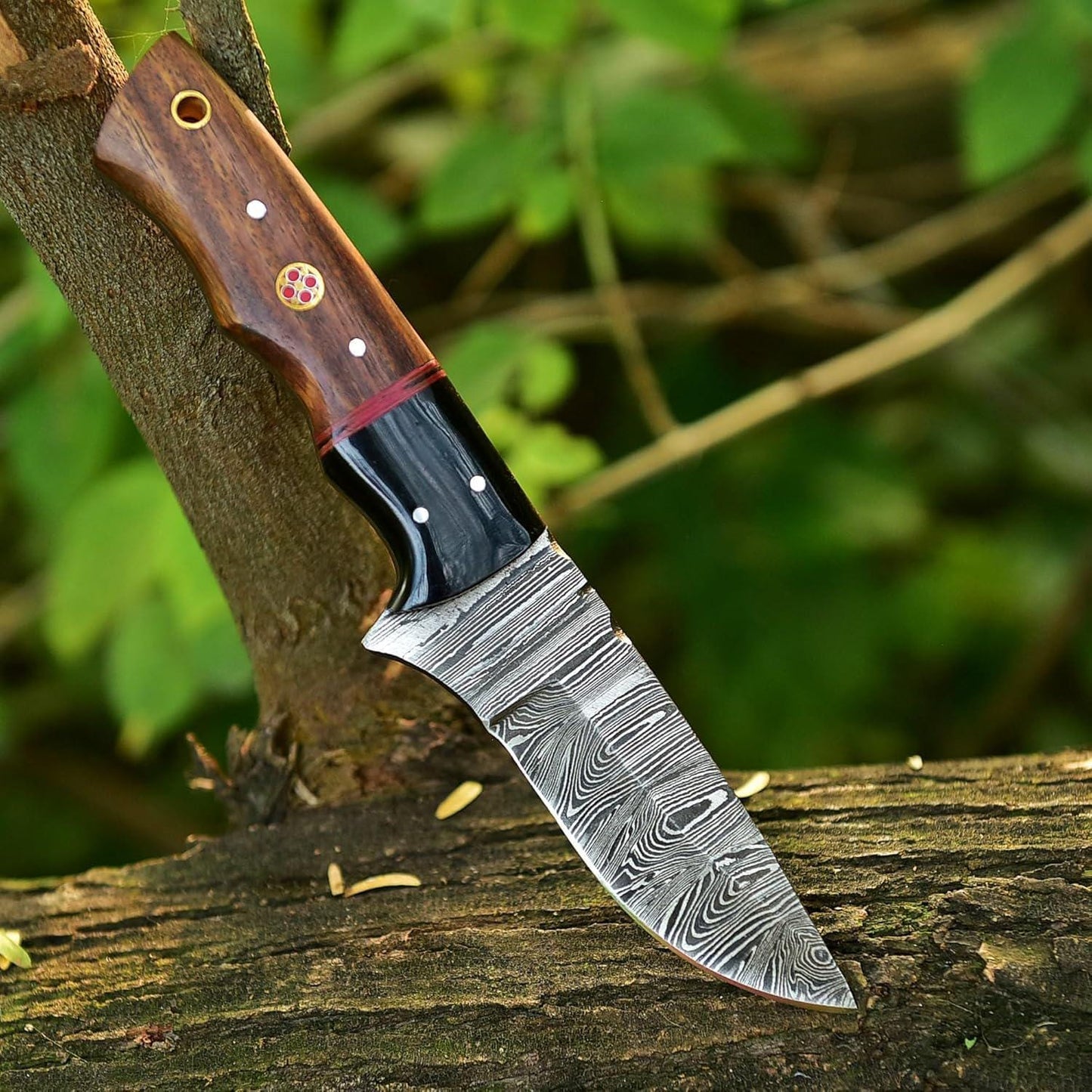 Rosewood Handle Engraved Knife – Personalized Damascus Hunting Knife – Groomsmen Gift, Fathers Day, Wedding Gifts, Husband Anniversary