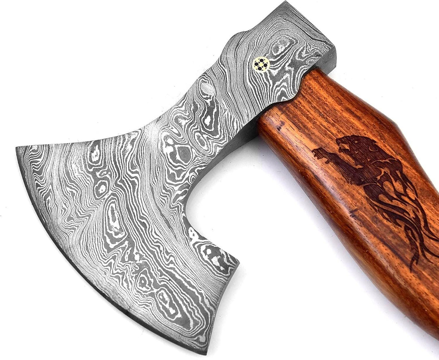 Engraved Damascus Hatchet Viking Axe – Personalized Walnut Wood Handle – Wedding Gifts, Fathers Day, Husband Anniversary, Gift For Him